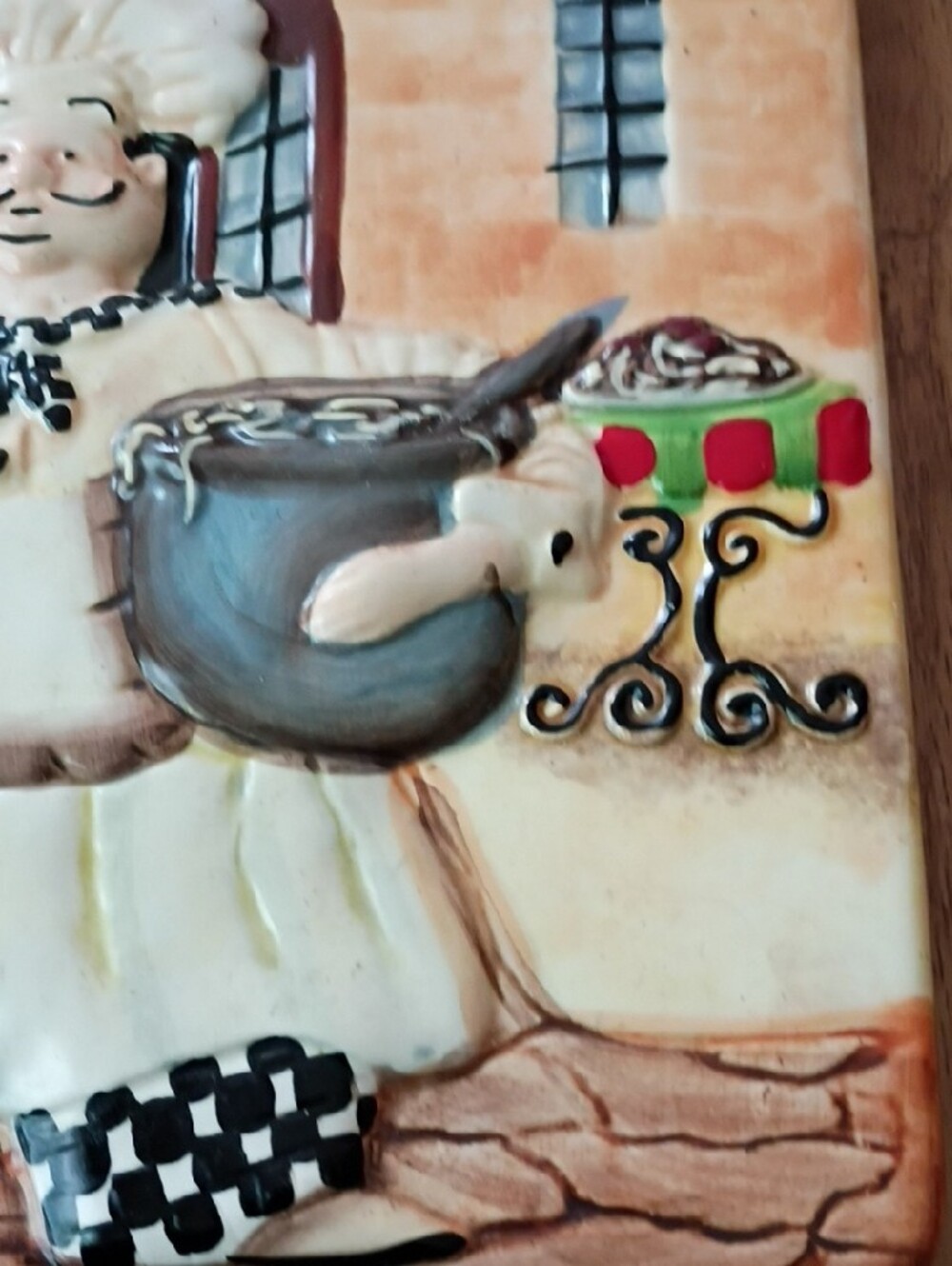 Bistro Chef Wall Tile Plaque - Cream with Red & Green Accents - Picture 6 of 8